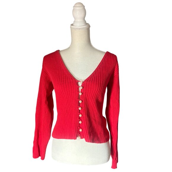 Musier Paris Clarisse Clara Cardigan sweater in red size 40 US 8 S M shrunken - Picture 4 of 14